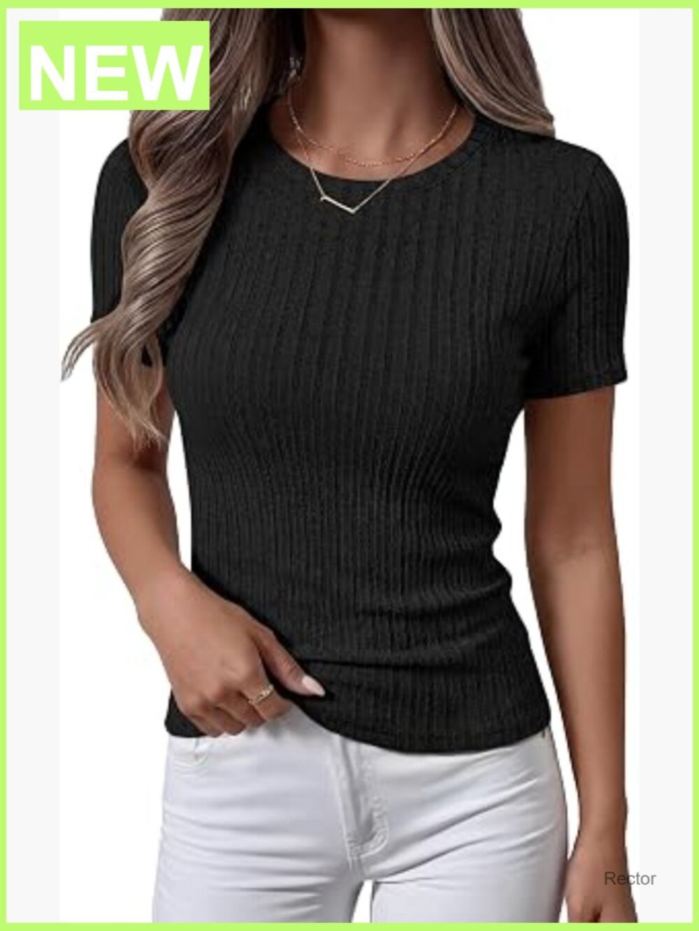 Women's Slim Fit Ribbed Knit Short Sleeve Crewneck Summer Top Soft Stretchy